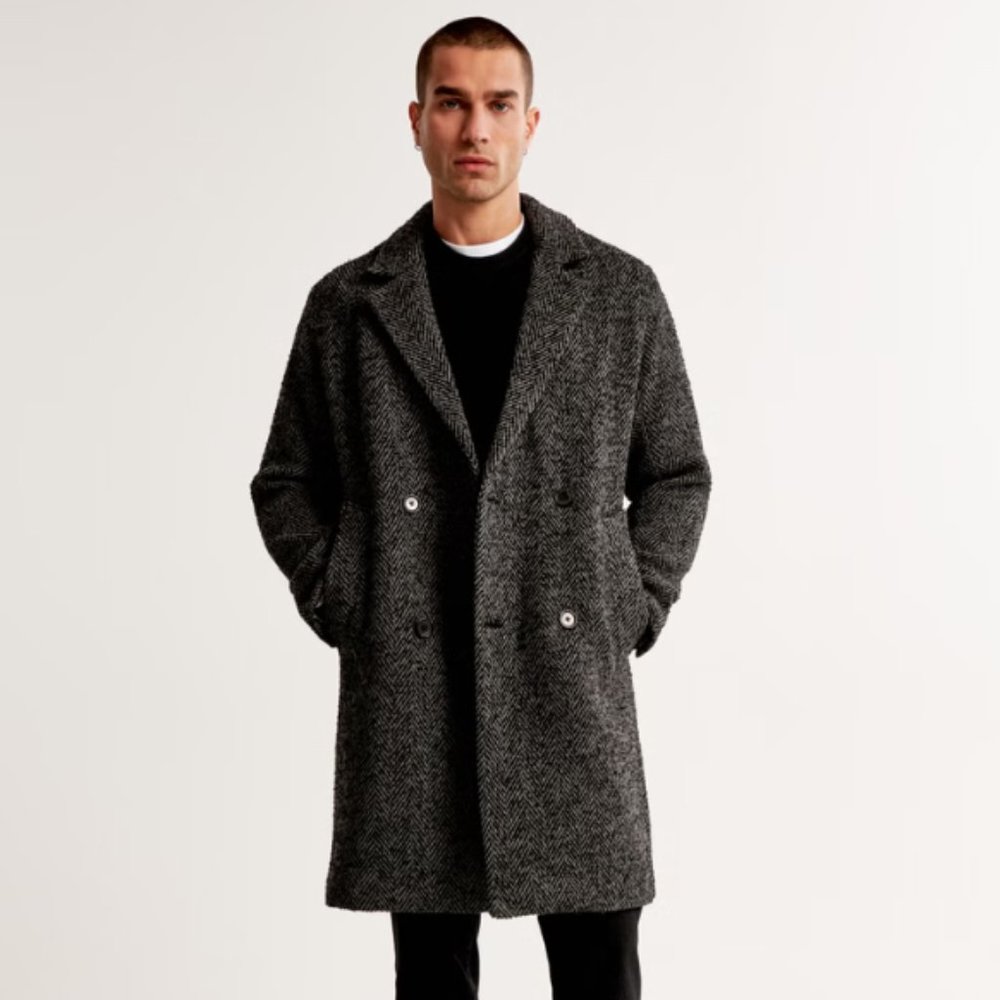 Abercrombie & Fitch Men's Double Breasted Wool-Blend Coat